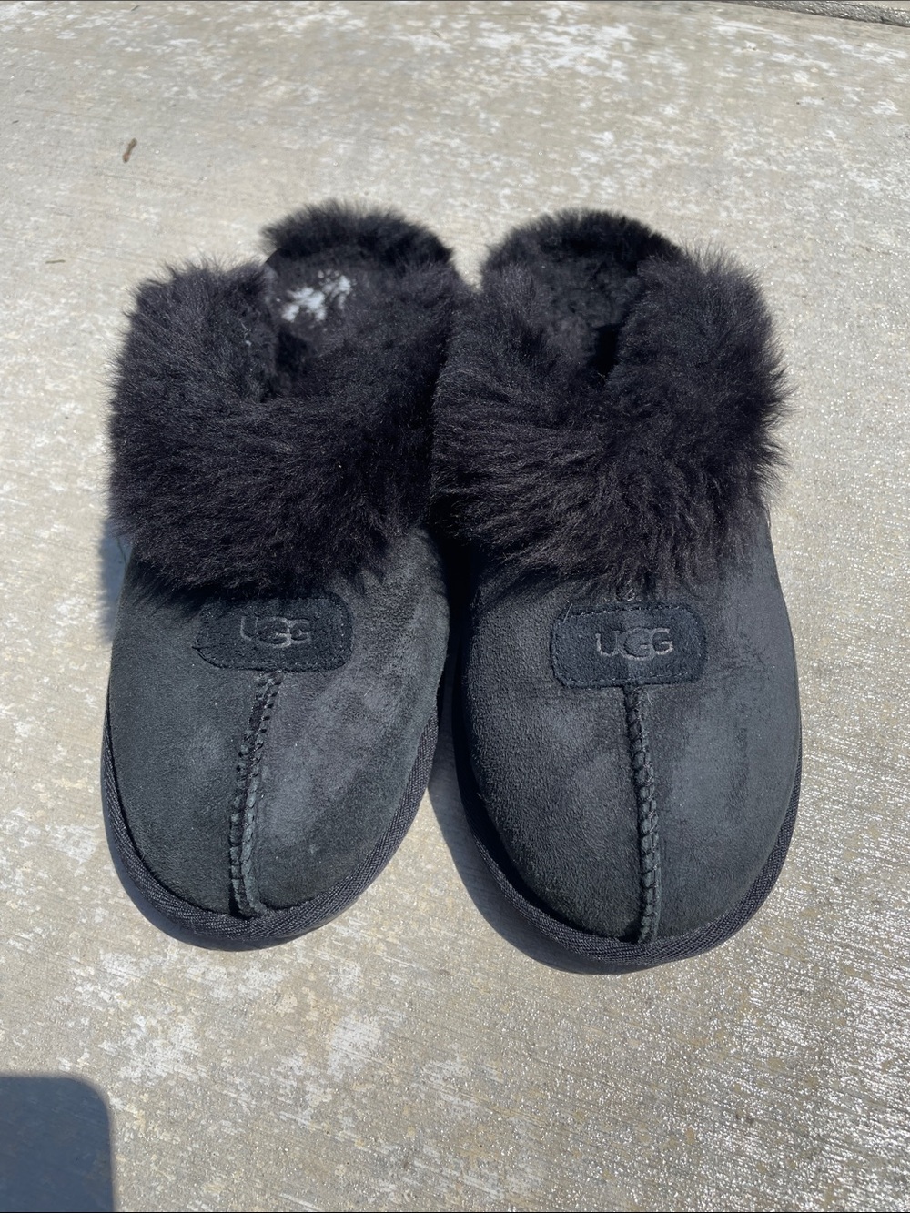 UGG Black Suede Shearling-Lined Slip-On Clogs
